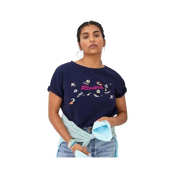 Maeve Beach Embroidered Sweatshirt Tee Riviera Swimming Embroidery Small - Picture 1 of 12